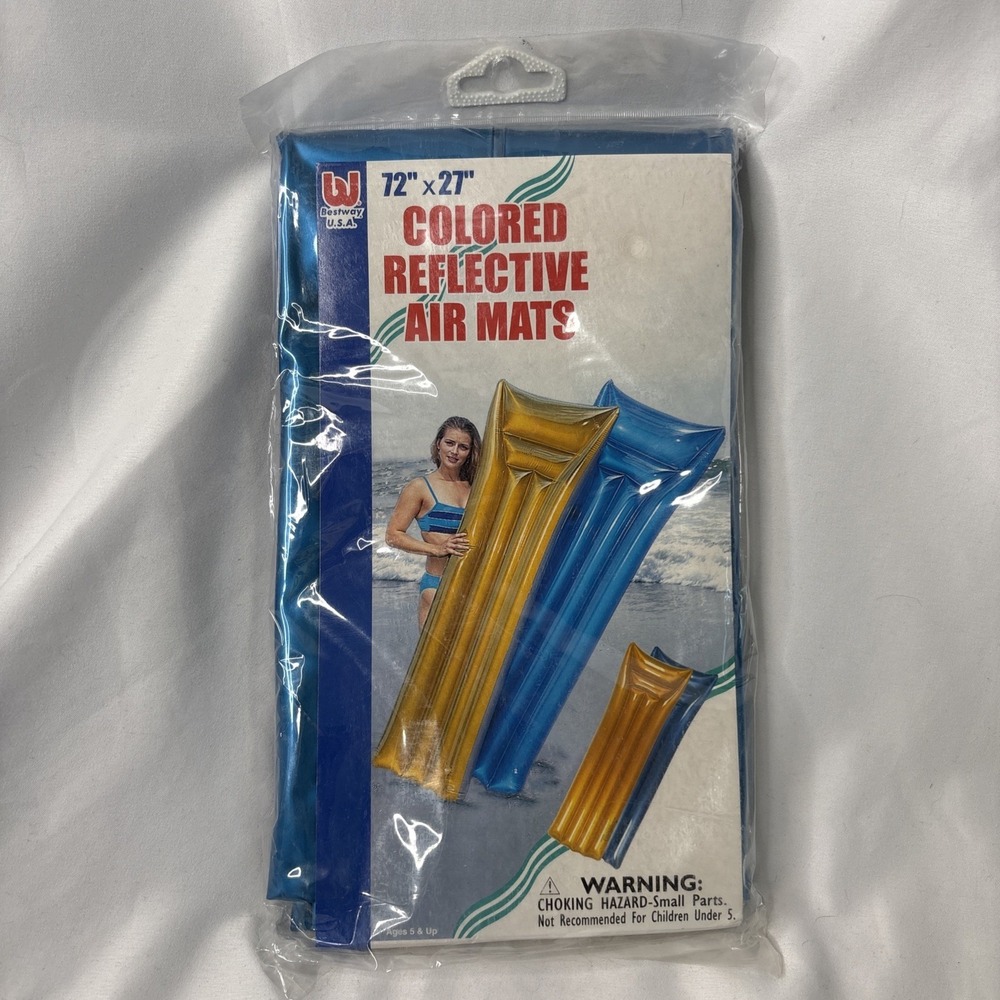 Vtg Bestway Colored Reflective Air Mats Pool Float 72x27" Blue NOS Deadstock